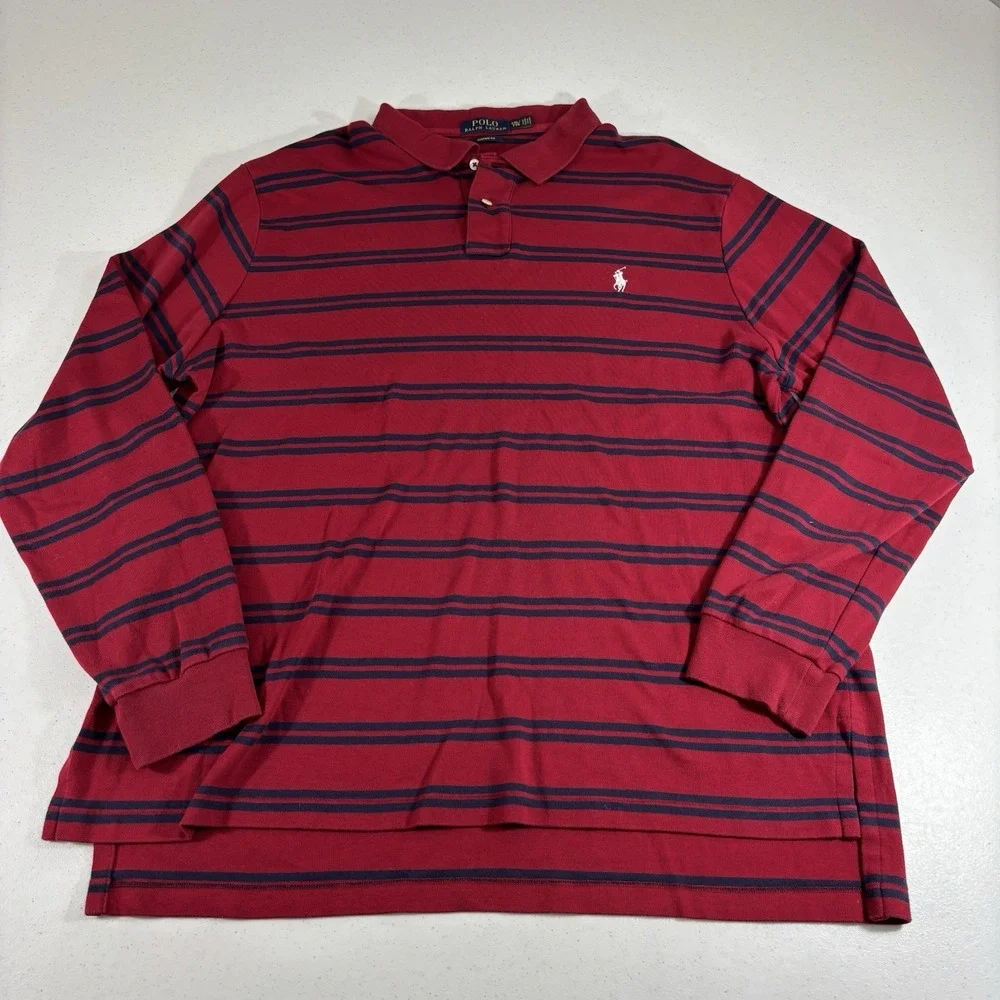 Polo Ralph Lauren Custom Fit L/S Striped Polo Shirt Thick Cotton XXL Red/Blue